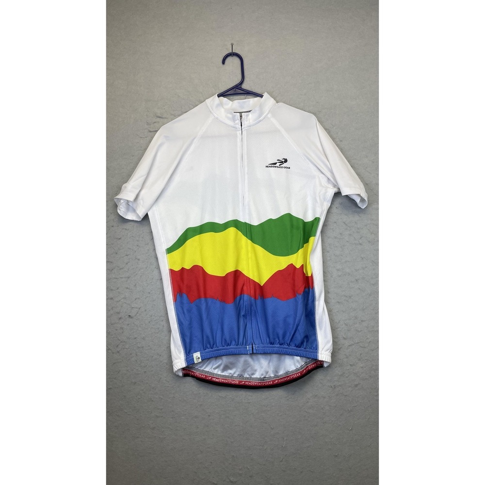 Headsweats‎ Gear Cycling Jersey Mens Large White Multi Full Zip Eventure REPREVE